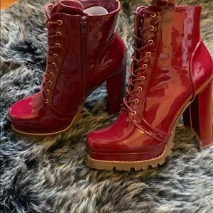 Oxblood patent leather boots